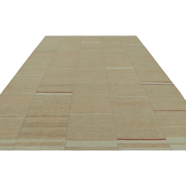 2010s Rug & Kilim’s Contemporary Kilim, Beige With Red and Light Blue Textural Stripes For Sale - Image 5 of 7