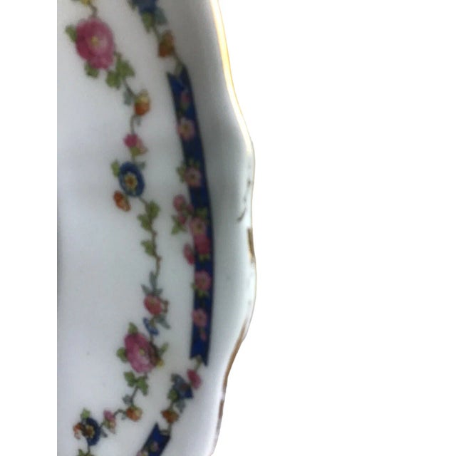 Mid 20th Century Antique Furstenberg Germany Blue Pink Floral Gold Accent Scalloped Edge Platter For Sale - Image 5 of 10