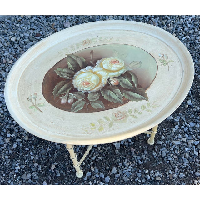 Wood Vintage Hand Painted Tray Top Coffee Table For Sale - Image 7 of 7