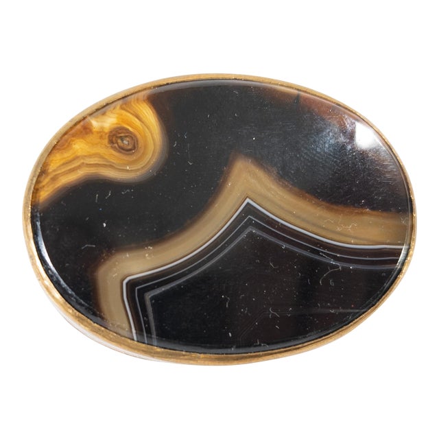19th Century Purple Banded Agate Brooch Pin in Gold Filled Mounts For Sale