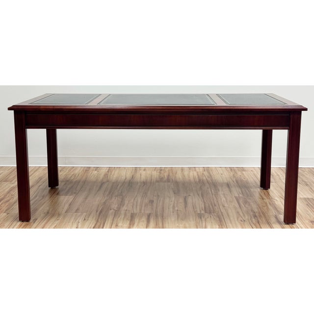 Wood Vintage Kimball Leather Top Solid Wood Executive Desk For Sale - Image 7 of 18