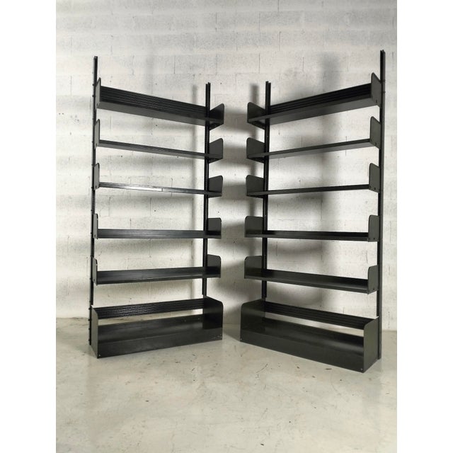 Mid-Century Modern Congresso Bookcases in Olive Green Metal attributed to Lips Vago, 1960s-1970s, Set of 2 For Sale - Image 3 of 14