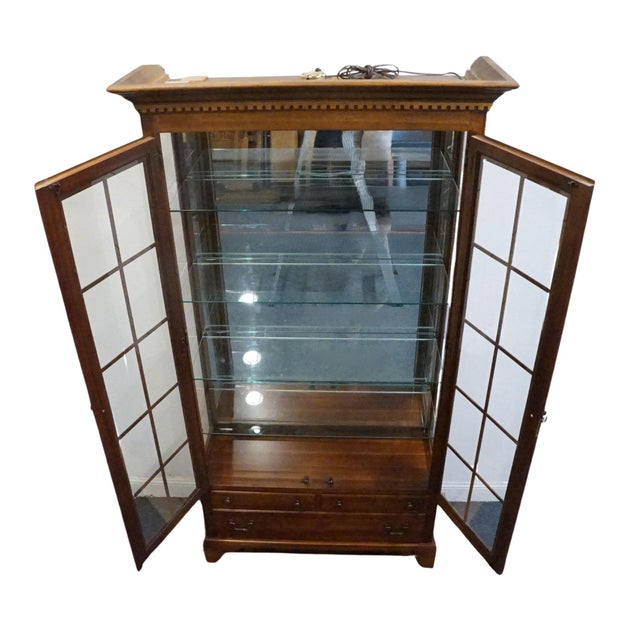 Late 20th Century American of Martinsville Solid Cherry Contemporary Traditional 44" Lighted Display Curio Cabinet 125-421 For Sale - Image 5 of 13