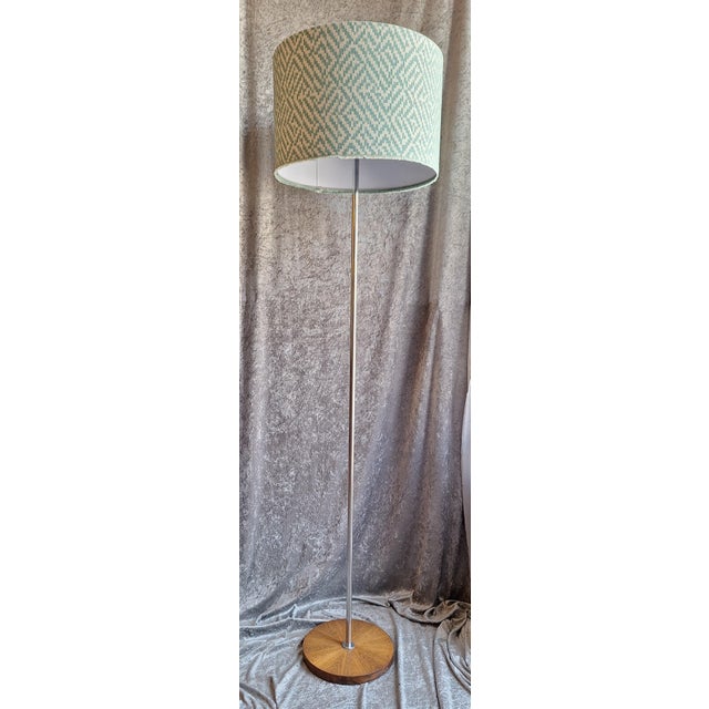 Vintage Floor Lamp with Chrome-Plated Steel Tube Frame on Walnut Base with Fabric Shade, 1970s For Sale - Image 6 of 7