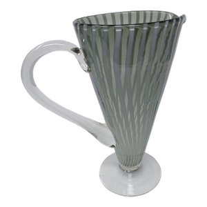 1990s Striped Venetian Style Pitcher Blown Glass Martinis or Water Smoky Gray Green White
