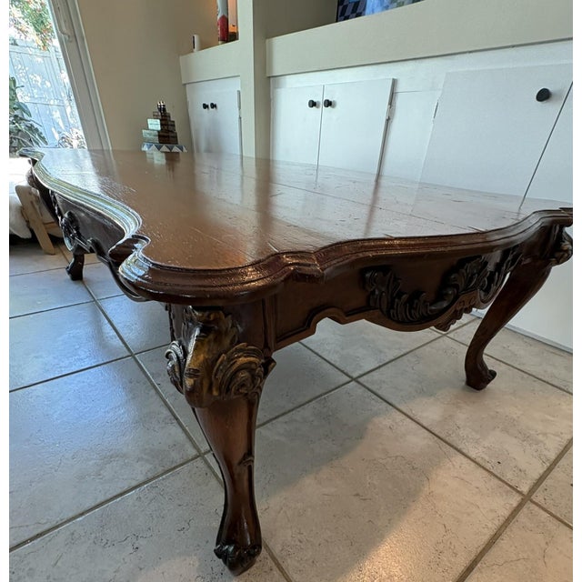 Wood Mid 20th Century Oversized Large Vintage Carved Wood Coffee Table With Claw Feet & Gilded Accents For Sale - Image 7 of 16