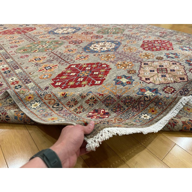 1990s 1990s Handmade Caucasian Super Kazak Rug 9x12 – Tribal Medallion Design in Jewel Tones For Sale - Image 5 of 10