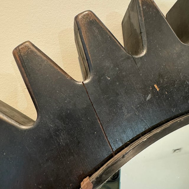 Wood Large Vintage Round BlackWood Gear Convex Mirror For Sale - Image 7 of 10