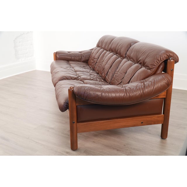 1970s Vintage "Drabant" Brown Leather 3-Seat Sofa by Ulferts Sweden For Sale - Image 5 of 8
