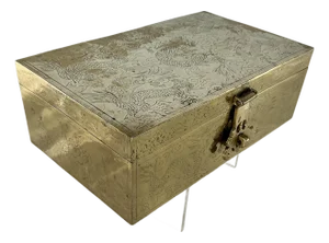 Antique Chinese Brass Dragon Engraved Jewelry or Document Box
