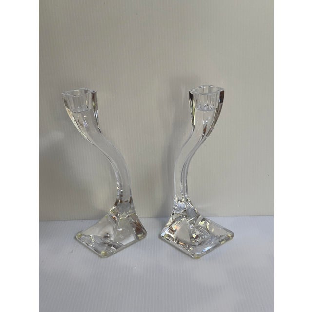 Nachtmann Germany Vintage 1980s Elegant "Duetto" Crystal Carved 8" High Candleholders Set of Two(2) For Sale In New York - Image 6 of 18