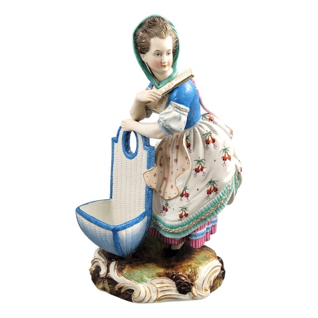Large Limbach Porcelain & Ceramic Figure of Woman with Basket, Thuringia, 1825 For Sale