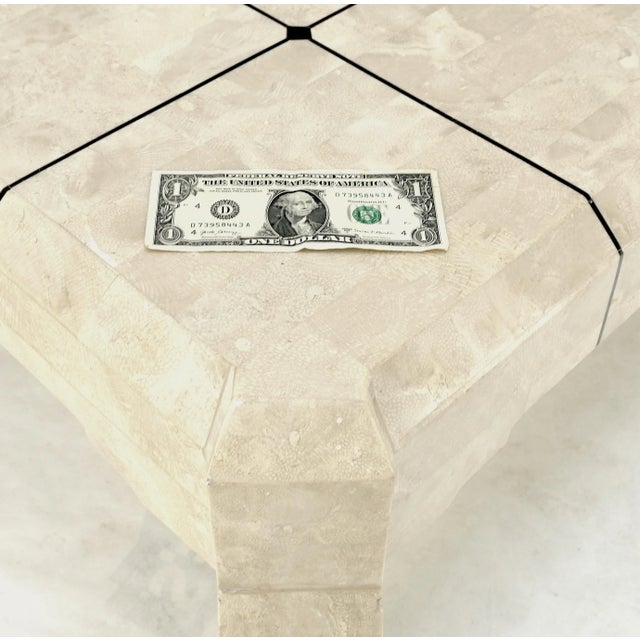 Tessellated Stone Fossil Top Brass Inlay Square Coffee Table on Cabriole Legs For Sale - Image 9 of 12