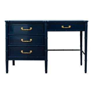 1960s Vintage Henry Link Bali Hai Faux Bamboo Desk Professionally Lacquered Naval For Sale