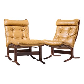 Westnofa Mid Century Norwegian Siesta Bentwood Lounge Chairs - Pair With Ottoman For Sale