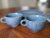 1970s Bordallo Pinheiro Blue Basketweave Dinner Plates and Cups-4 Pieces For Sale - Image 9 of 10