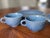 1970s Bordallo Pinheiro Blue Basketweave Dinner Plates and Teacups-4 Pieces For Sale - Image 9 of 10