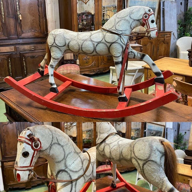 Early 20th century English rocking horse L=1m08, W=38.5cm, H=63cm.