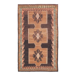 Vintage Turkish Kars Kilim With Bold Medallions in Warm Brown, Orange, and Sage For Sale