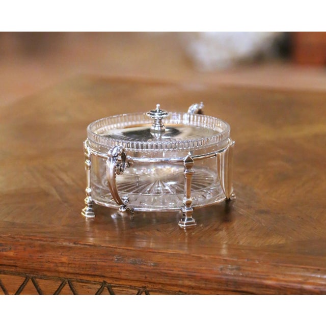 19th Century French Louis XVI Silver-Plated and Cut Crystal Sugar or Candy Bowl For Sale - Image 4 of 11