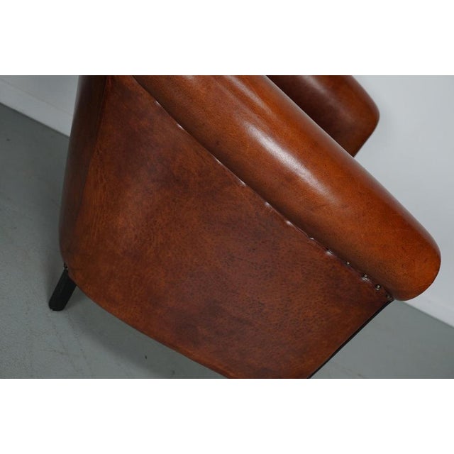 Set of Vintage Dutch Cognac Colored Leather Club Chairs For Sale - Image 11 of 17