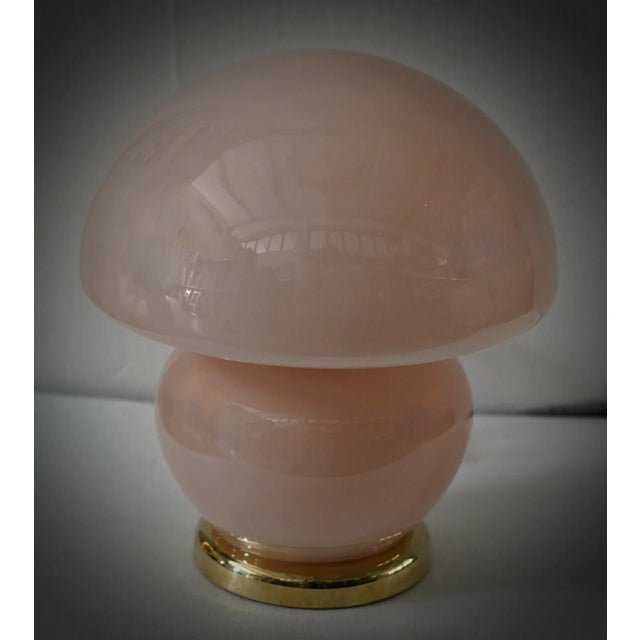 Metal Blown Pink Glass and Brass Table Murano Lamp in style of Vistosi, 1970s For Sale - Image 7 of 9