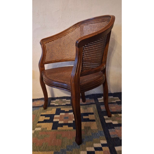 20th Century Louis XV Half-Moon Rattan and Hardwood Armchair For Sale - Image 11 of 16