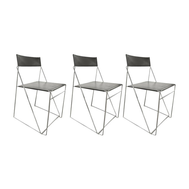 Minimalist Leather Chairs X Line attributed to Niels Jorgen Haugesen for Hybodan, 1970s, Set of 3 For Sale