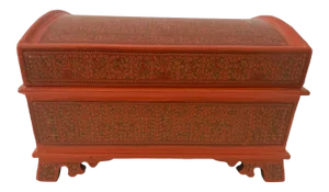 Coral Hand Painted Laquered Asian Dome Box