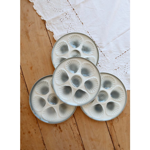 Oyster plates in earthenware from Moulin des Loups, an iconic French manufacturer from the North, probably mid/late 20th...