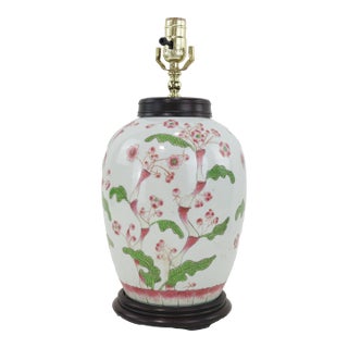 Vintage Chinese Porcelain Ginger Jar Table Lamp With Floral Design For Sale