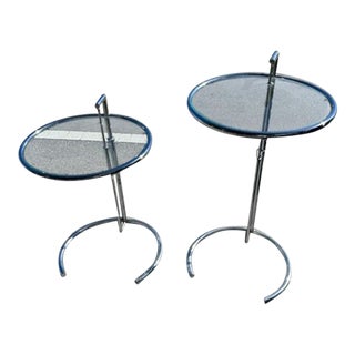 Italian Pair of 1970's Eileen Gray Style Tubular Chrome Adjustable Side Tables For Sale