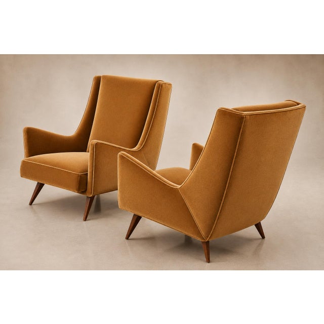 Camel Brazilian Modern Pair of Camel Mohair Club Chairs in Hardwood, Att. To Novo Rumo, Brazil, 1960s For Sale - Image 8 of 14