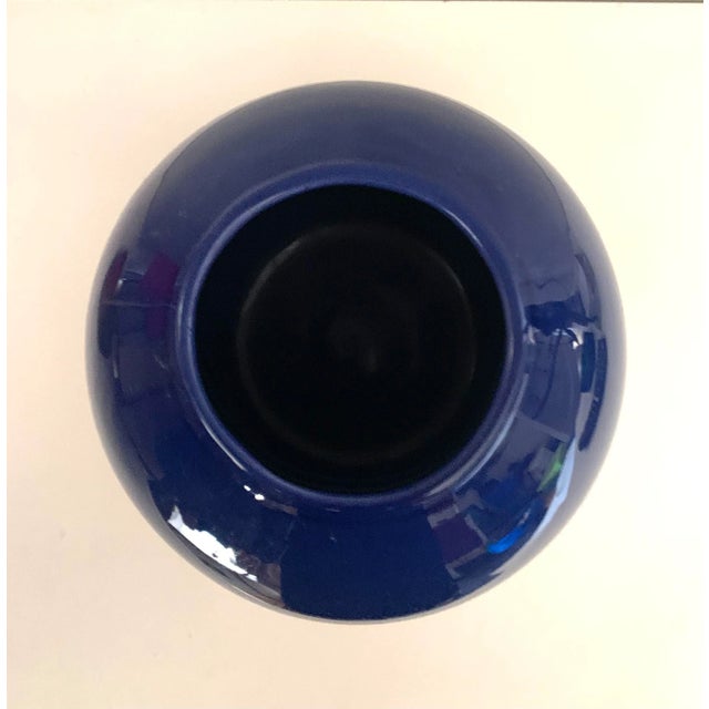 Mid-Century Modern European Mid Century Modern Large Ceramic Modern Contemporary Blue and Yellow Footed Vase - Marked 2000 For Sale - Image 3 of 5