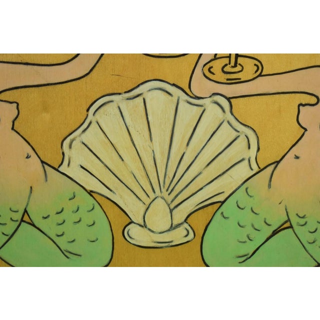 Mid 20th Century Mid 20th Century Hand-Painted 'Toasting Mermaids' on Oak Plaque For Sale - Image 5 of 6