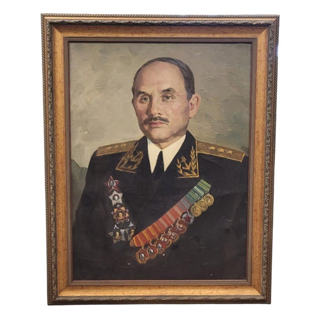 Textile Vintage 1940s Oil Painting of an Admiral For Sale - Image 7 of 7