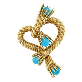 Tiffany & Co. Vintage Schlumberger Studios Yellow Gold and Turquoise Brooch 18k For Sale