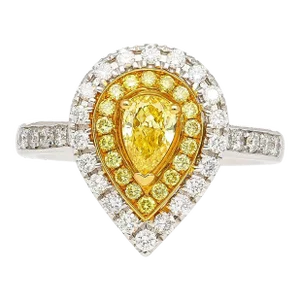 EGL Certified 1.05 Carat Fancy Vivid Yellow Diamond Pear Shape Ring