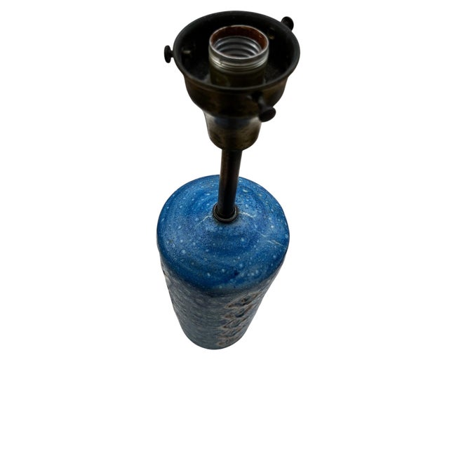 Mid-Century Modern 1950s Mid-Century Modern Guido Gambone Ceramic Table Lamp - Italian Cobalt Blue For Sale - Image 3 of 10