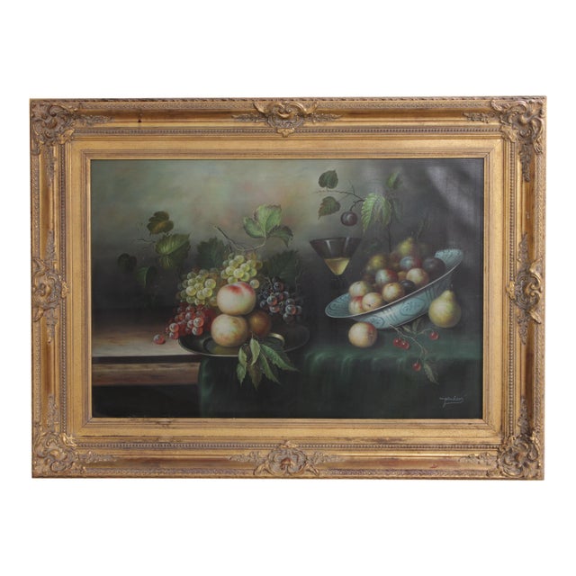 Oil on Canvas Still Life Painting of Fruit Signed by “Pinder” (Signed) For Sale
