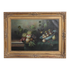Oil on Canvas Still Life Painting of Fruit Signed by “Pinder” (Signed)