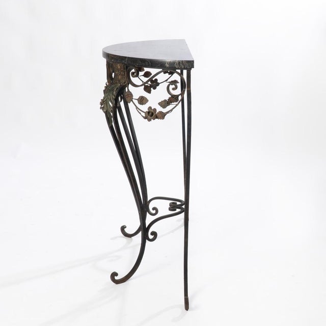 1920s French Wrought Iron Marble Top Demi Lune Table For Sale - Image 12 of 12