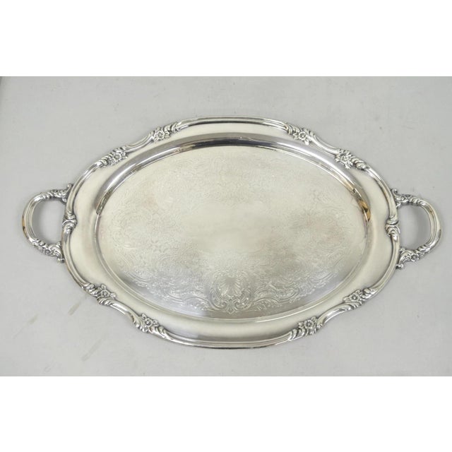 Vintage Reed & Barton 1820 Victorian Silver Plated Oval Serving Platter Bar Tray. Circa Mid 20th Century. Measurements:...