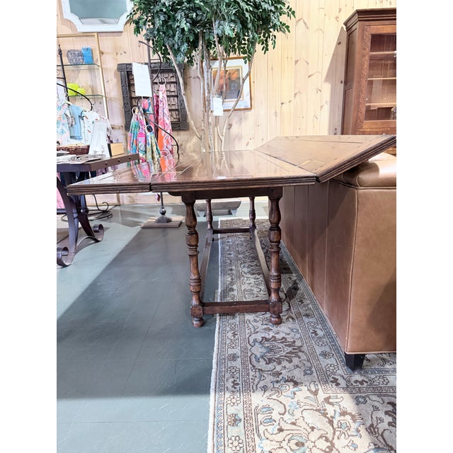 Jonathan Charles Walnut Hunt Hinged Leaf Table For Sale - Image 4 of 9