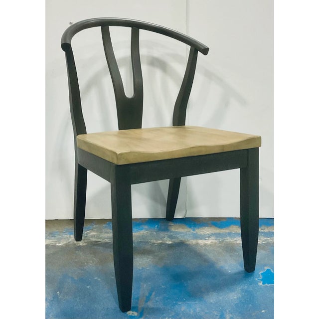 2020s Asian Modern Gray and Tan Wood Dining Chairs Set of 6 For Sale - Image 5 of 8