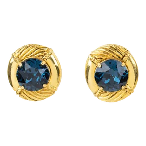 Sonia Rykiel Paris Pair of Clip Earrings Gilt Metal and Blue Crystal Rhinestone