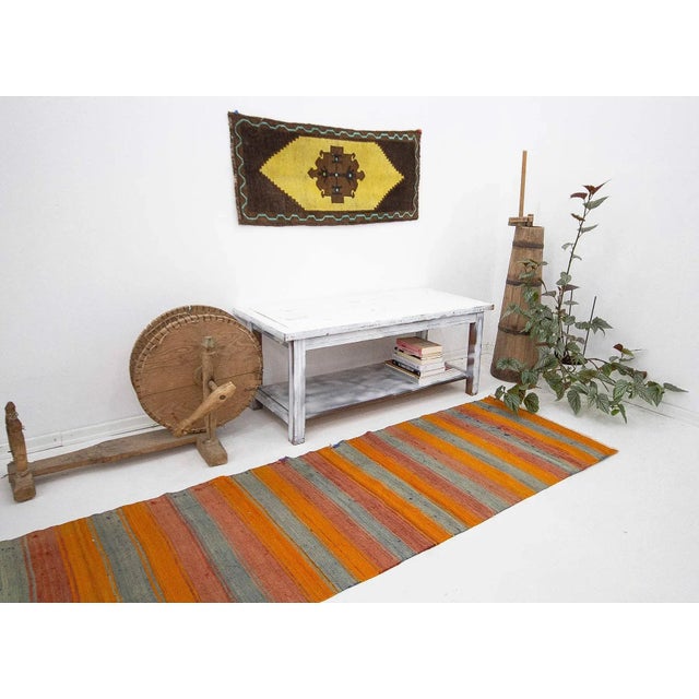 Orange & Blue Striped Kilim Runner For Sale In Los Angeles - Image 6 of 7