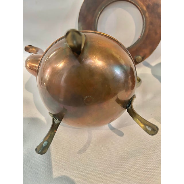 Early 20th Century Antique Swedish Oscar Nilsson Eskilstuna Copper & Brass Coffee or Tea Service With Warming Stands - 3 Piece Set For Sale - Image 5 of 12