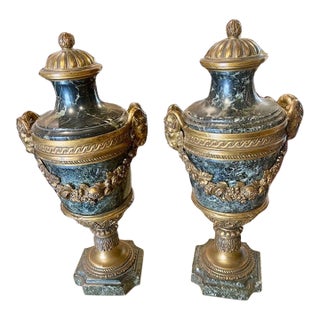 Pair of 19th Century French Marble and Bronze Cassolette For Sale