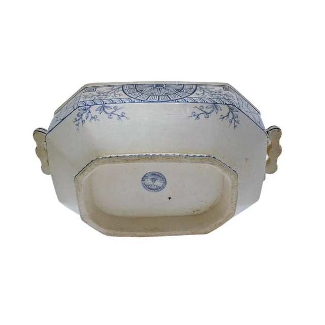 Ceramic 19th Century Davenport Soup Tureen Mersey Aesthetic Blue Transferware Antique Arts & Crafts Pottery For Sale - Image 7 of 8
